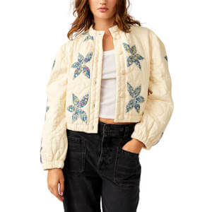 Free People Teal Combo Quinn Quilted Jacket